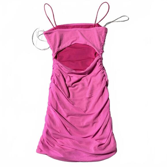 Princess Polly Hot Pink Mesh Open Back Party Mini Dress, Size 2, Valentines Day - Picture 2 of 3